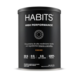 HABITS BY NOT A FANCY KITCHEN | High Performance | Proteína Vegana en Polvo | Sabor Cacao 578 g | 30 g de Proteína Por Porción | Sin Azúcares Añadidos, 6g de BCAAS, 1 g Carbs, No GMO - Aprox. 15 Porciones