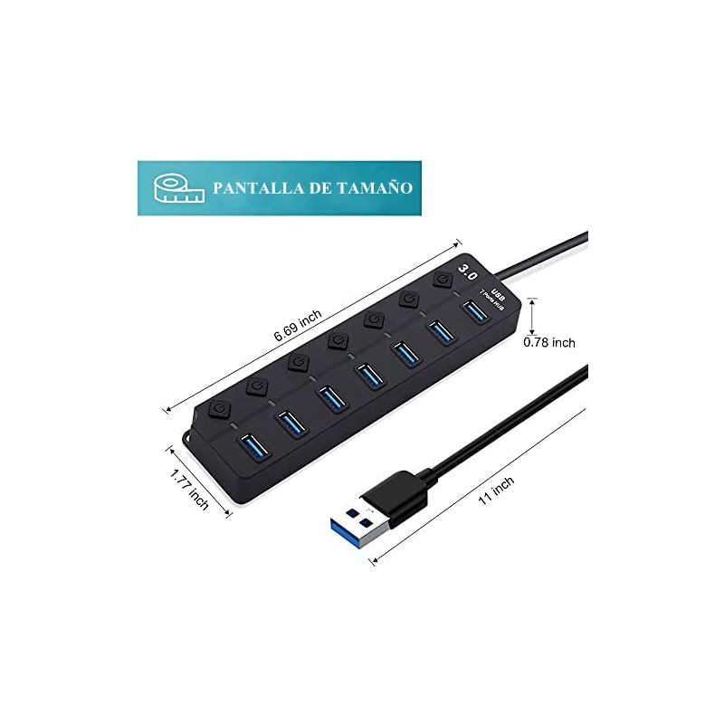 Yostyle Hub USB 3.0, 7 Puertos Multi USB 3.0 Hub