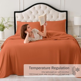 Queen Bed Sheets Set, Soft Breathable Bedding Sheet Set, Sheets Set with 16" Deep Pocket Design (4 Pieces, Queen, Orange)