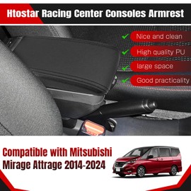 Htostar Racing Consoles Armrest Compatible with Mitsubishi Mirage Attrage 2014-2024 Center Console Box with USB Charge Armrest Box Accessories Black