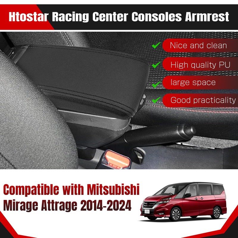 Htostar Racing Consoles Armrest Compatible with Mitsubishi Mirage Attrage 2014-2024