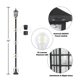 Kemeco Solar Lamp Post Light, ST4324SS4 Outdoor Waterproof LED Street Floor Post Lights Solar Powered for Pathway Garden Driveway Landscape Backyard