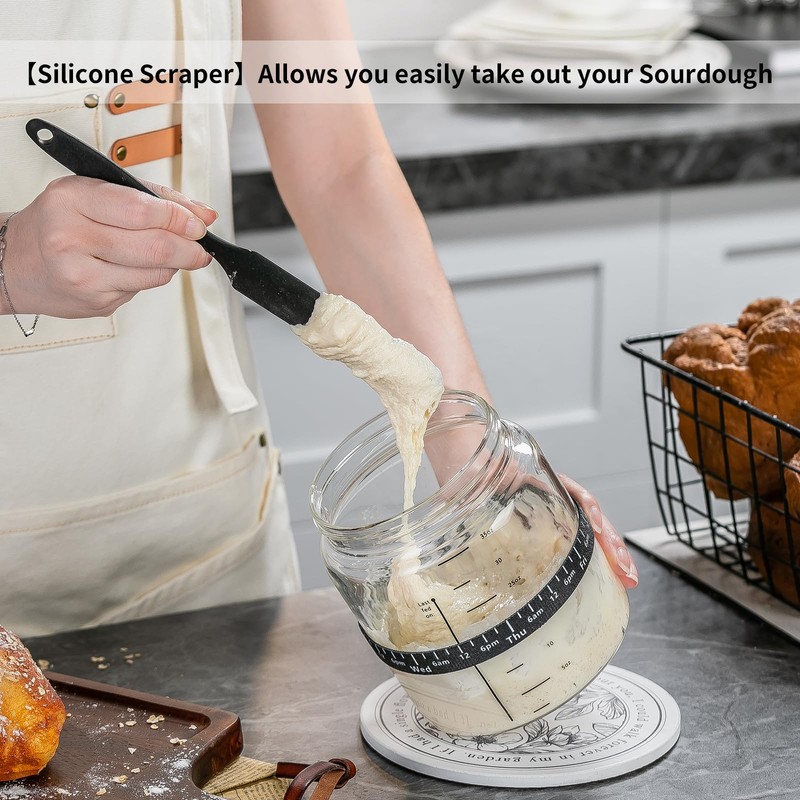 Wissy&Konny Sourdough Starter Jar 2Pack 35OZ with Ounce Scale Line,Date