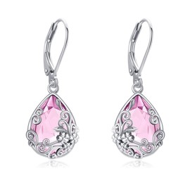 YAFEINI Filigree Birthstone Earrings 925 Sterling Silver October Birthstone Dangle Earrings Crystal Jewelry Birthday Gifts For Her