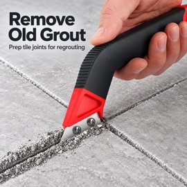 Grout Removal Tool for Tile Cleaning & Regrouting – Tungsten Carbide Grout Saw with Angled Handle and 3 Replacement Blades