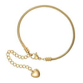 WersaYuu Stainless Steel Snake Chain Bracelet for Men Women, 3mm Link Bracelet Birthday Christmas Jewelry Gift for Father Mother Her (Gold)