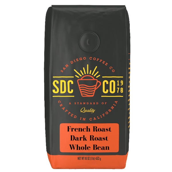 San Diego Coffee French Roast, Dark Roast, Whole Bean, 16-Ounce Bag