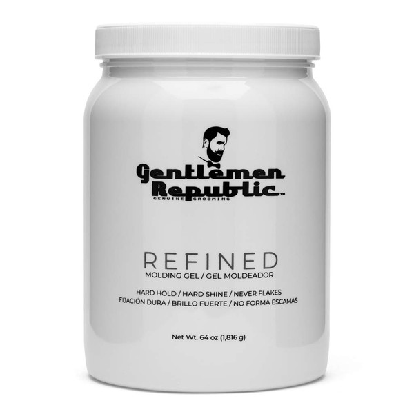 Gentlemen Republic 64oz Refined Gel - Professional Formula for 24 Hour Shine and Hold, Humidity Resistant, 100% Alcohol-Free and Never Flakes, Made in the USA