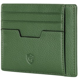 VON HEESEN Genuine Leather RFID Card Holder Made of Nappa Leather - 9 Compartments - Landscape Format Credit Card Holder for Men and Women, Green, 01