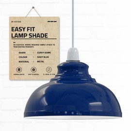 DC VOLTAGE Navy Blue Retro Metal Ceiling Lamp Shade 29cm Easy Fit Light Pendant Modern Ceiling Lighting Shade for Bedroom Office Restaurant Industrial Light Shade Ceiling Pendant Hanging Light Shade