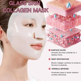 8PCS Glass Skin Collagen Mask - Deep Collagen Hydration Face Mask - Korean Skincare Face Masks for Firming & Moisturising - Collage.n Face Mask Overnight, Reduce Fine Lines & Wrinkles, Firming
