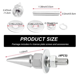 SHMZK 4 PCS Spikes License Plate Screws for Car, Anti Theft Spike Shape Aluminum Car Plate Frame Fastenings Bolt, Cool Licence Plate Screw Set for Car Truck Motorcycle, Car Accessories (Silver)