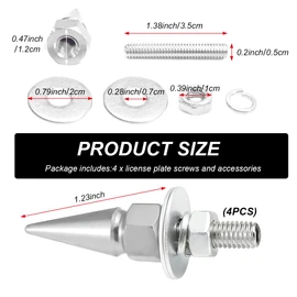 SHMZK 4 PCS Spikes License Plate Screws for Car, Anti Theft Spike Shape Aluminum Car Plate Frame Fastenings Bolt, Cool Licence Plate Screw Set for Car Truck Motorcycle, Car Accessories (Silver)