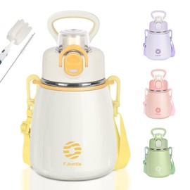 FJbottle Water Bottle, 20.3 fl oz (600 ml), Vacuum Insulated, Includes Strap, 2-Way Bottle, Straw, One Touch, Heat Retention, Cold Retention, Easy to Wash, Wide Mouth, Stainless Steel Bottle, Includes