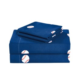 Chezmoi Collection 4-Piece Kids/Teens Sports Sheet Set - Soft Microfiber Navy White Red Baseball, Full Size