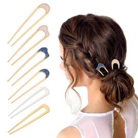 6Pcs French Hair Pins, Vintage Hair Fork Hair Pin U Shaped Metal Hairpins for Weddings Dating 2 Prong Updo Chignon Pins for Girls Women Hair Accessories A