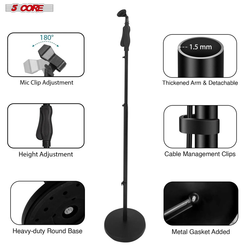 5Core Universal 35 57\" Height Adjustable Microphone Stand Hand Clutch
