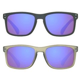 proSPORT Sunglass Readers +4.00 Black Frame and Grey Frame Blue Mirrored Lens Horn Rim for Men and Women