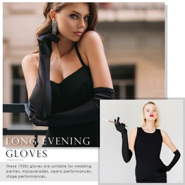 BBTO Long Red Black Evening Gloves 2 Pairs Elastic Elastane Gloves, red, black