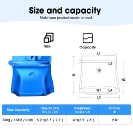 3.5oz 1/5 lb 60pcs Coffee Bags with Valve,Vented Coffee Bag Barrier Bag Store Bag Coffee Packaging Storage Pouches Stand-up Bags for Food Diamond Shaped Need to Use Heat Sealing Machine（Blue）