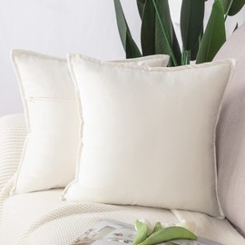 MADIZZ Set of 2 Super Soft Velvet Decorative Throw Pillow Covers 16x16 inch White Square with Fringe Luxury Style Cushion Case Pillow Shell for Sofa Bedroom