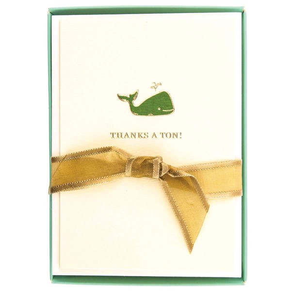 Graphique De France Elegant Embossed Green Whale Thanks a Ton! Notecards - 10 Cards and Envelopes - 3 X 5 Inches (Whale)