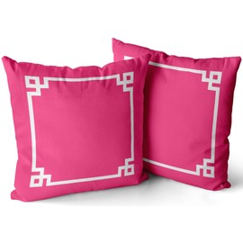 LEKAIHUAI Home Decoration Throw Pillow Cases Covers Pink and White Greek Key Border Pillowcases Square Two Sides Print 18x18 Inches Set of 2