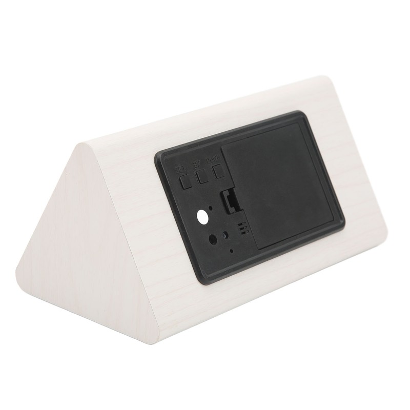 Triangular Wood Clock Adjustable Brightness Sound Control Temperature Display 12/24