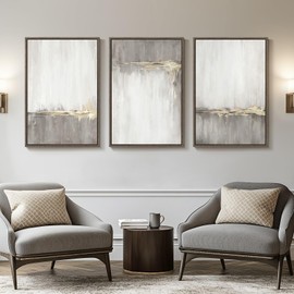 Framed Large Neutral Abstract Wall Art for Living Room, 3 Piece Beige Gold Brown Canvas Artworks, Modern Minimalist Painting Prints for Dining Room Bedroom Hallway Home Office Wall Decor, 24x36 Inch