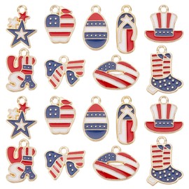 SUNNYCLUE 1 Box 54Pcs USA Charms Patriotic Charms American Flag 4th of July Independence Day Charms Enamel Red Blue Hat Charm Egg Bowknot Star Charm for Jewelry Making Charm DIY Earrings Supplies