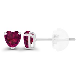 Genuine 925 Sterling Silver 4mm Heart Created Red Ruby July Birthstone Genuine Stud Earrings For Women