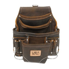 USA Pro Tools 10 Pocket Top Grain Oil Tanned Leather Tool Pouch for Constructors, Electricians, Plumbers, Framers