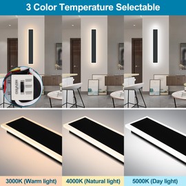 Xbuyee 2-Pack 36inch Long Outdoor Modern LED Wall Light, Exterior LED Wall Lighting Fixture, IP65 Waterproof Wall Lamps, Dimmable 30W 2700LM Black Wall Sconce, 3000K/4000K/5000K Selectable, ETL