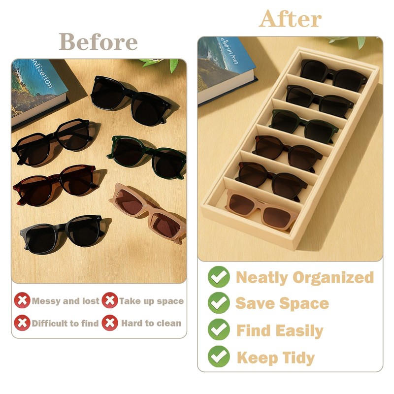 ZILAMGOO 4 Pcs Velvet Glasses Storage Trays – 6-Grid Sunglasses