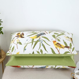 YOU SA Luxury 100% Cotton Pillowcases Pillow Cases Birds Floral Print Pillow Covers (King, Color-21)