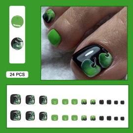 24 PCS Press on Toenails Apple Toenails Green Toenails Wearable Fake Toenails Gifts for Women and Girls (No.22)