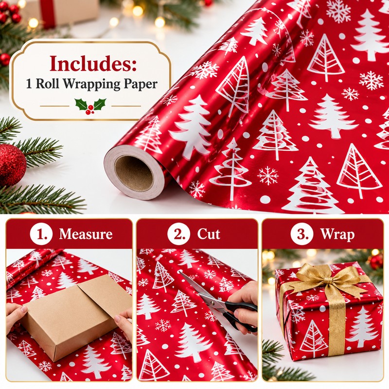 Red Christmas Wrapping Paper Roll for Holiday Gifts – Shiny