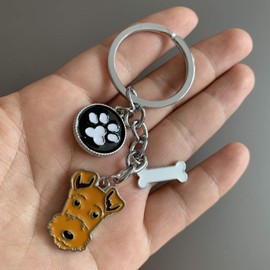 Hundemarken Schlüsselanhänger, Haustier-ID-Tags, entzückender Metall-Schlüsselanhänger mit Hundepfoten-Knochen, kleine Hunde Anhänger (Foxterriers)