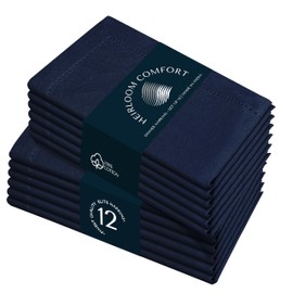 HEIRLOOM COMFORT Navy Blue Cloth Napkins 18x18 Inch - Set of 12-100% Cotton, Soft, Absorbent, Washable, Reusable - Elegant Table Linen with Hemstitch Mitered Edges for Weddings, Dinner, Holiday