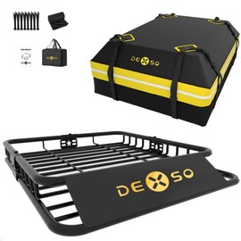 51" x 36" Universal Roof Rack Basket, 200 Lbs Capacity Rooftop Cargo Carrier Basket with 15 Cubic Feet (44" x 34" x 17") Waterproof Luggage Bag, for Suvs, Trucks, Vehiclesor Suvs, Trucks, Vehicles