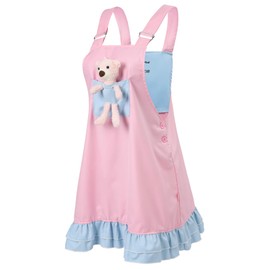 CutiePlusU Women's Suspender Overalls Dress Blue Suspender Dress with Pocket Bear Doll-Pink M