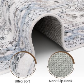 Washable Runner Rug 2.5x8 | Non Slip Rug Runners for Hallways, Entryways, Kitchens, Bathrooms, Bedrooms | Ultra-Soft Flannel Carpet Runners with Rubber Backing (Beige Blue, 2.5x8)