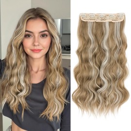 SEGO One Pieces 5 Clips in Hair Extensions Wavy Natural Soft Synthetic Hairpieces for Women Hair Clip Extensions for Women,24inch Black Brown,180g