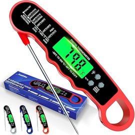 Meat Thermometer Digital, IP67 Waterproof Food Thermometer for Cooking and Baking, Instant Read Meat Thermometer with Backlight, Hold Function & Magnet for Kitchen, Beef, Grill, BBQ, Candy, Turkey