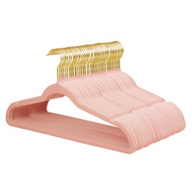 ManGotree Velvet Coat Hangers with 360° Swivel Gold Hook, Non-Slip Felt Suit Hangers, Slim Space Saving Clothes Hanger for Jacket, Sweater, Shirt, Dress, Pant (48 Pack, Light Pink)