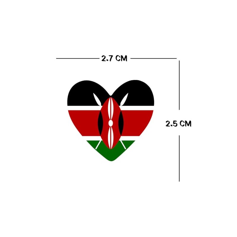 Set of 4 x Kenya Flag Heart Iron on Transfer