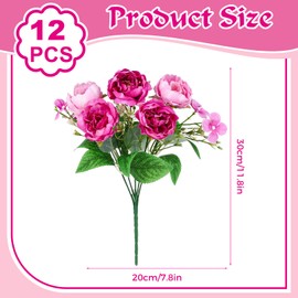 Olgaa 12 Bundles Peonies Artificial Flowers Fake Peony Bouquet Faux Peonies Flowers Bulk with Stems Flower Balls for Centerpiece Table Decorations Wedding Bridal Floral Arrangement (Rose Red)
