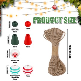 160pcs Snowman Christmas Crafts, Cute Winter Snowman Christmas Holiday Wood DIY Craft Supplies with 2 Colors for Adults with 10m/39.37in Twine Wooden Christmas Beads