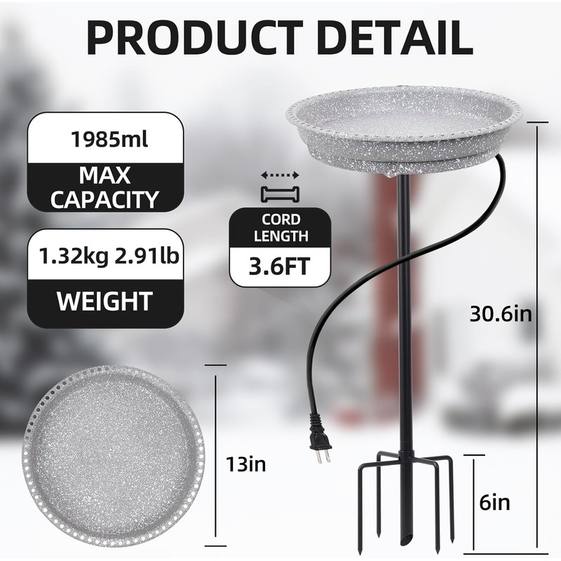 Feemiyo Heated Bird Bath for Outdoors for Winter, 75W Bird