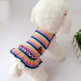 Dog Rainbow Stripe Dress Summer Cat Outfits Soft Breathable Cotton Outfits Clothes for Small Medium X-L XX-L Girls Puppy Lightweight Pet Dresses